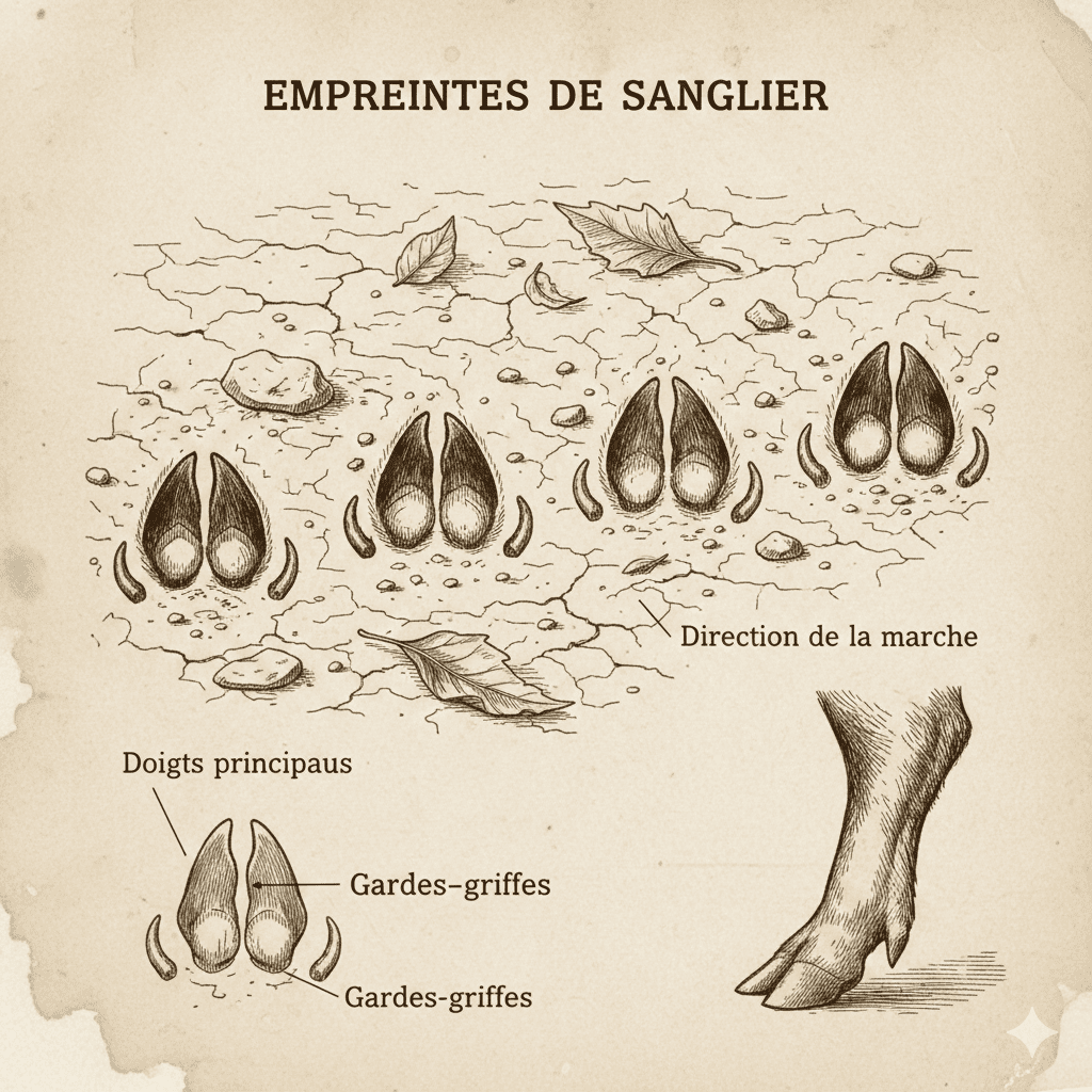 schema representatif d'empreintes de sanglier