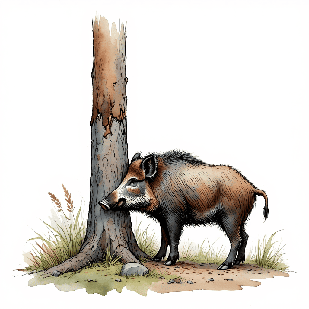 arbre frotte par un sanglier