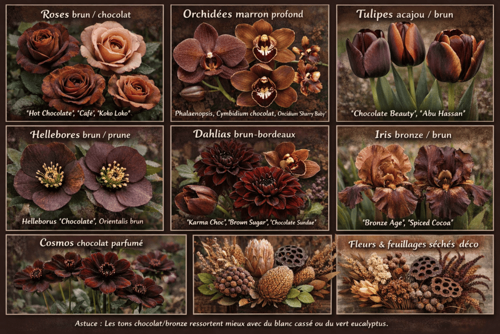 les differentes fleurs marrons