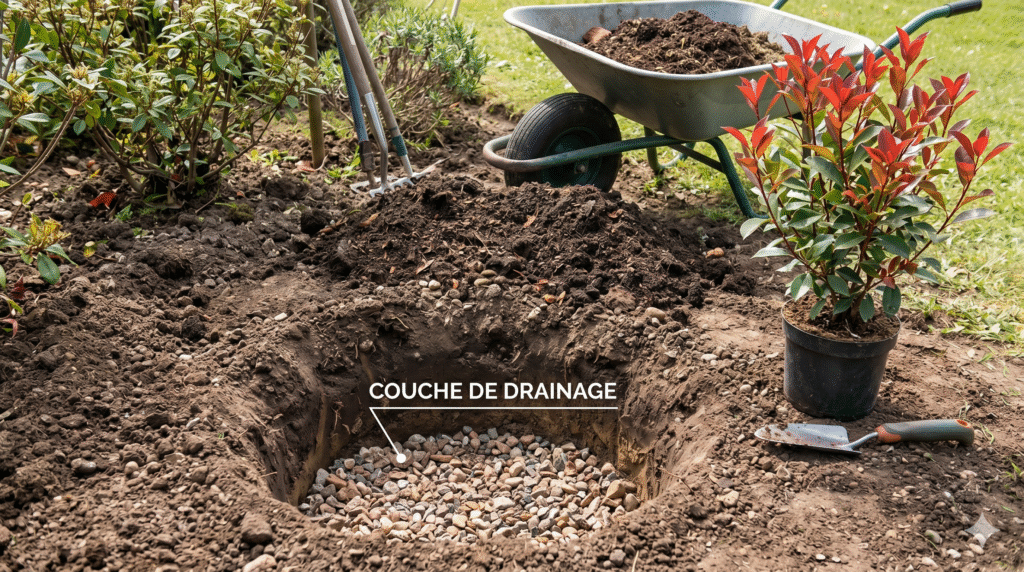 Préparation du sol et drainage pour la survie du photinia
