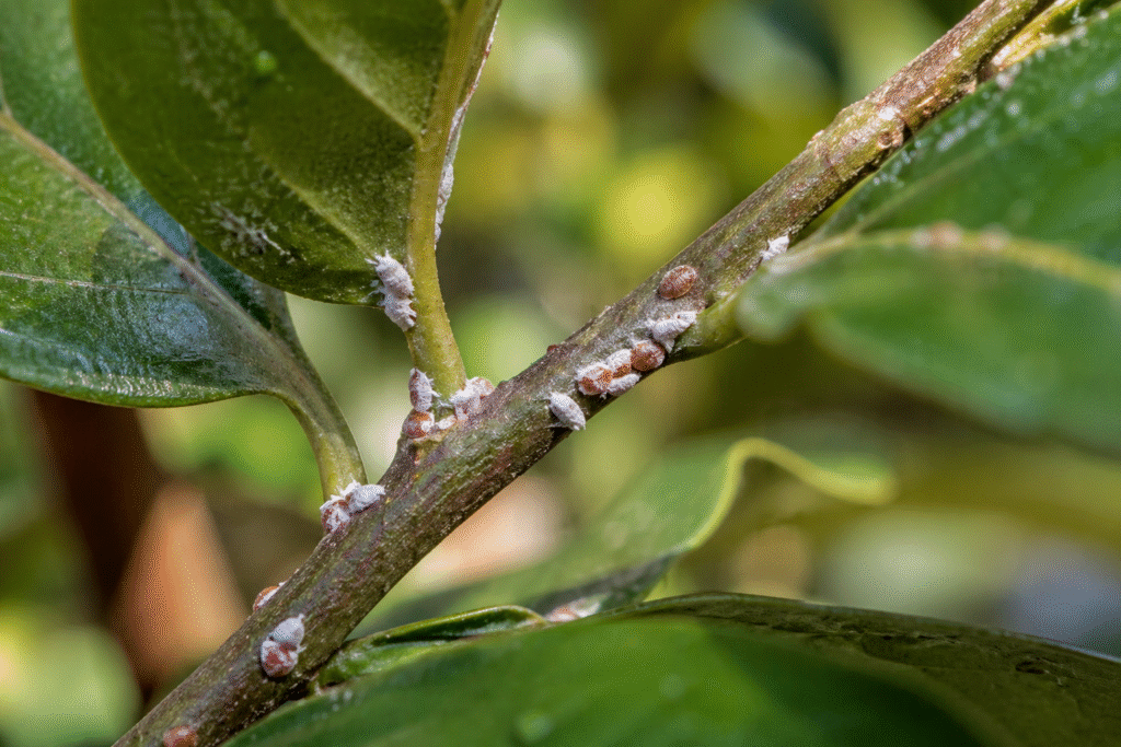 cochenilles sur arbre kaki infestation parasite