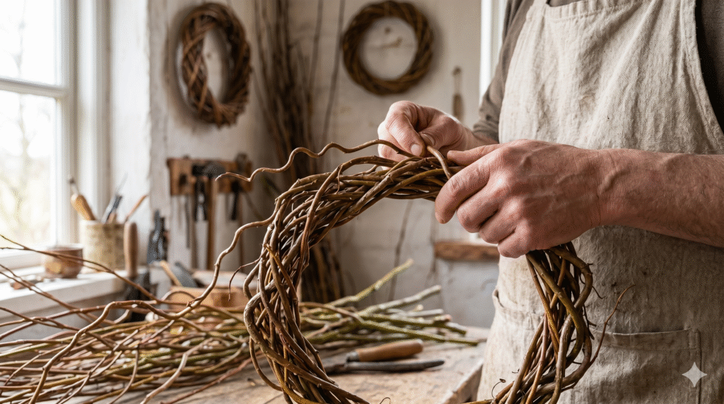 composition couronne branche saule tortueux DIY