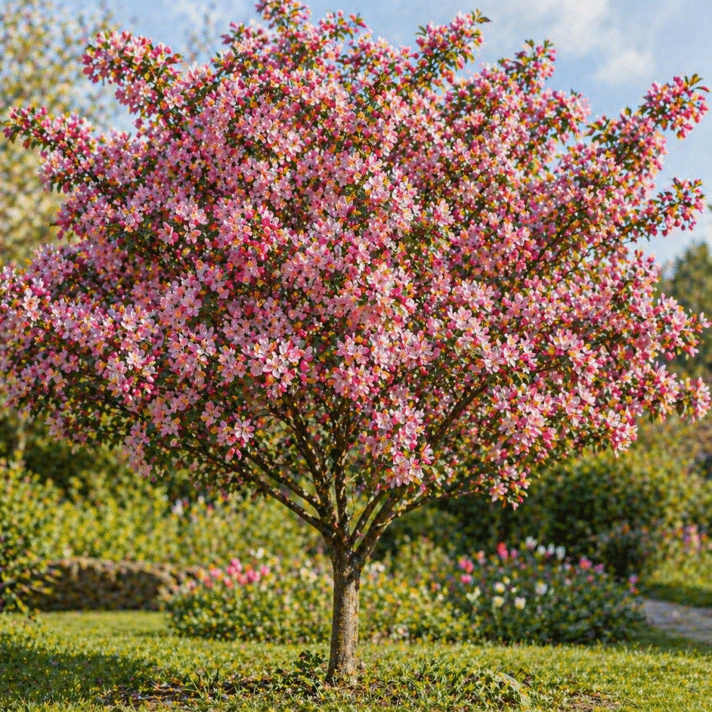 Pommier d'ornement (Malus) en fleur rose