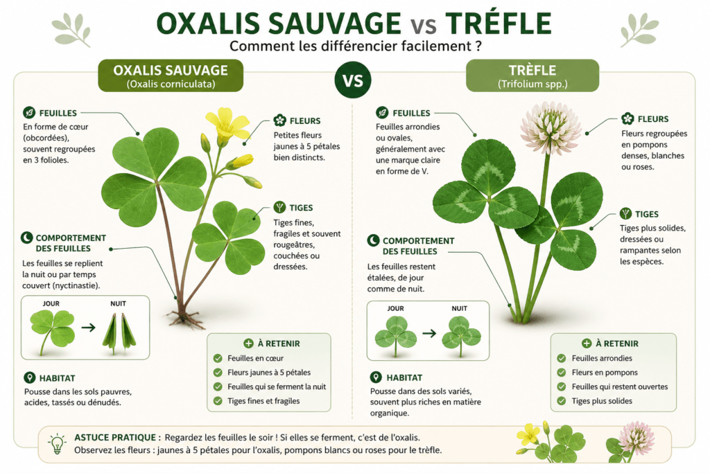 Comment différencier l'oxalis sauvage du trèfle sans se tromper ?