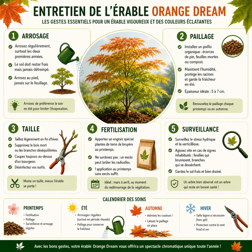 Entretien de l’érable Orange Dream guide complet en infographie