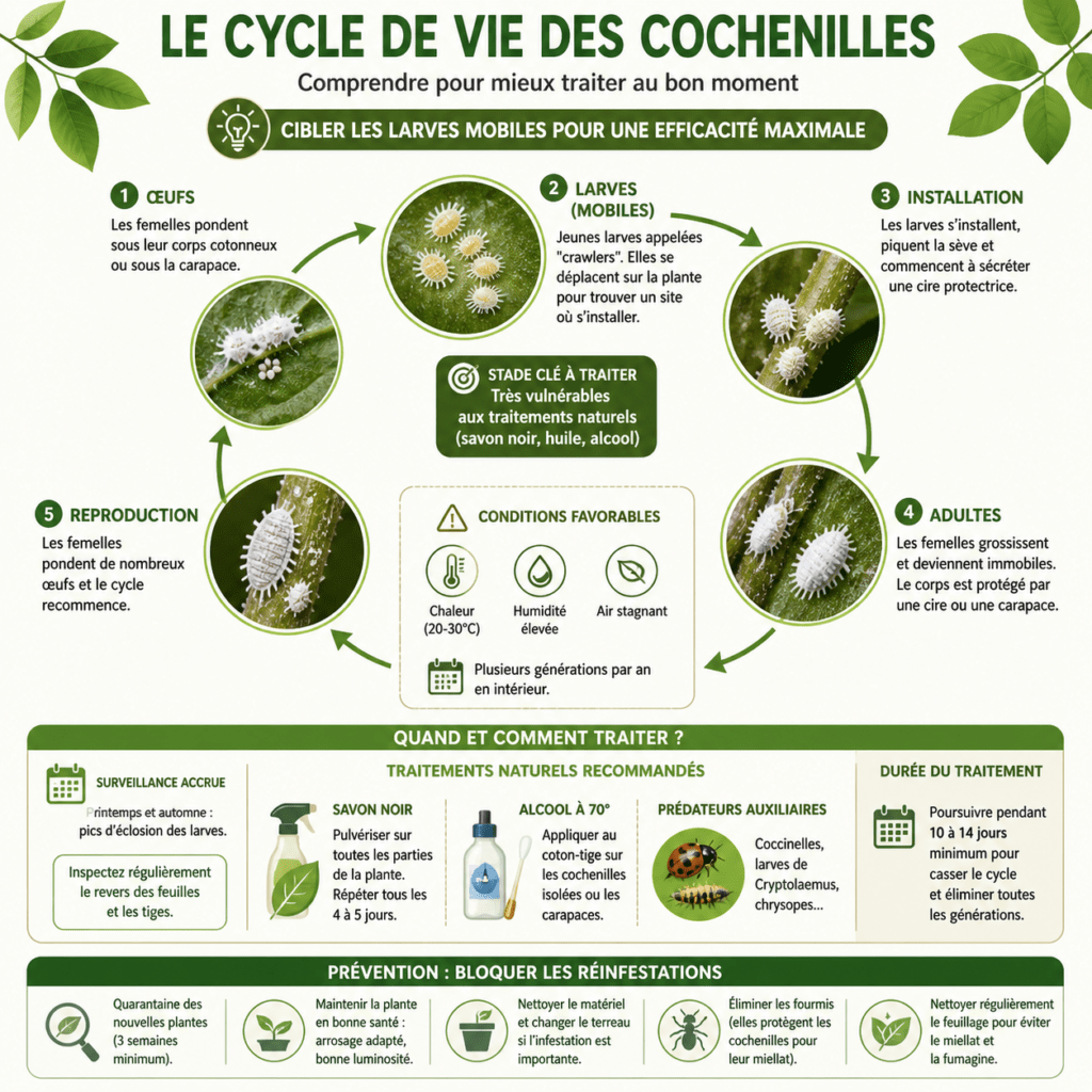 cycle de vie des cochenilles et traitement naturel efficace