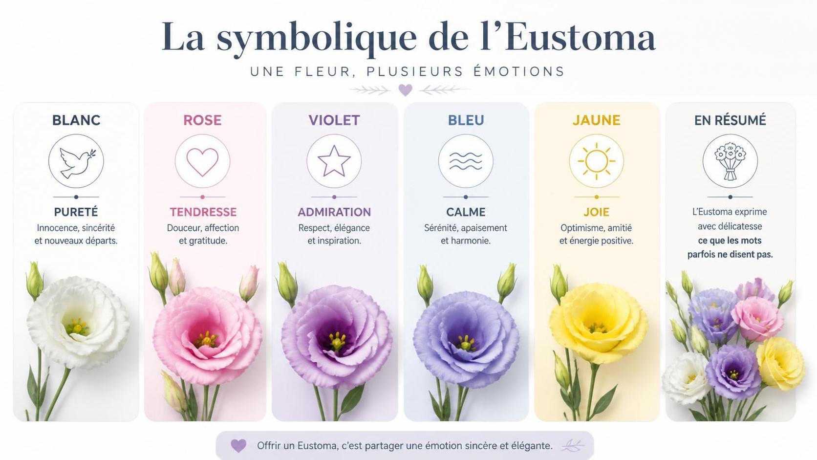 dĂ©couvrez la signification spirituelle de lâeustoma, une fleur symbolisant la paix, la douceur et la sincĂ©ritĂ© dans le langage des fleurs.