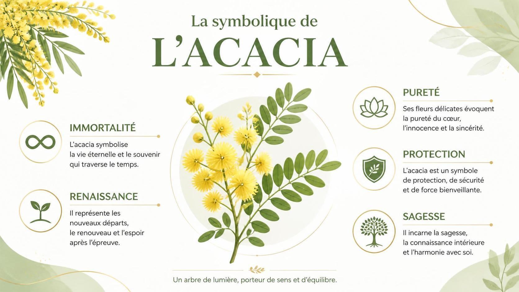 découvrez la signification profonde de l'acacia, symbole de pureté, de résilience et de renouveau dans diverses cultures et traditions.