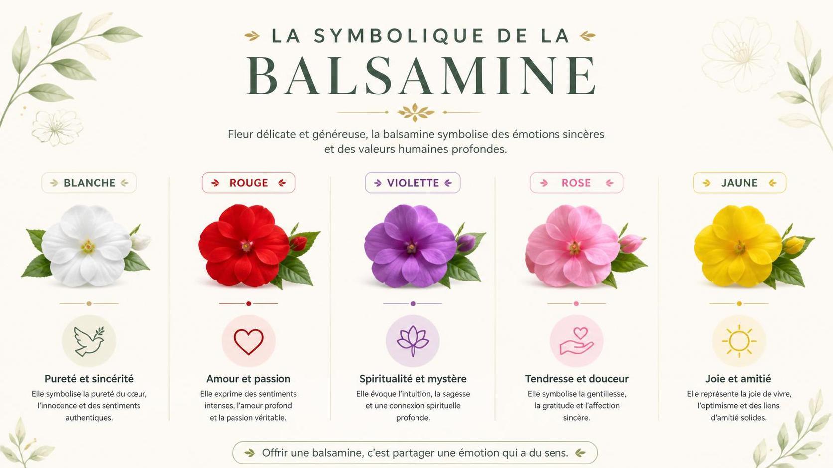 découvrez la signification et la symbolique de la balsamine, une plante aux multiples vertus et représentations culturelles.