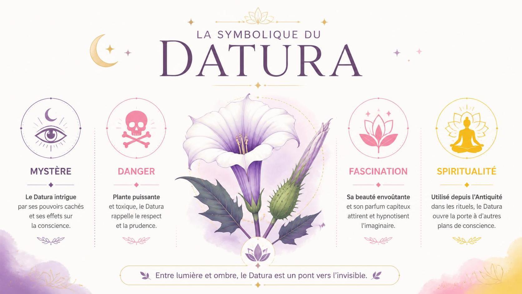 découvrez la symbolique du datura, une plante mystérieuse aux significations spirituelles et culturelles riches, souvent associée à la protection, la transformation et les mondes invisibles.