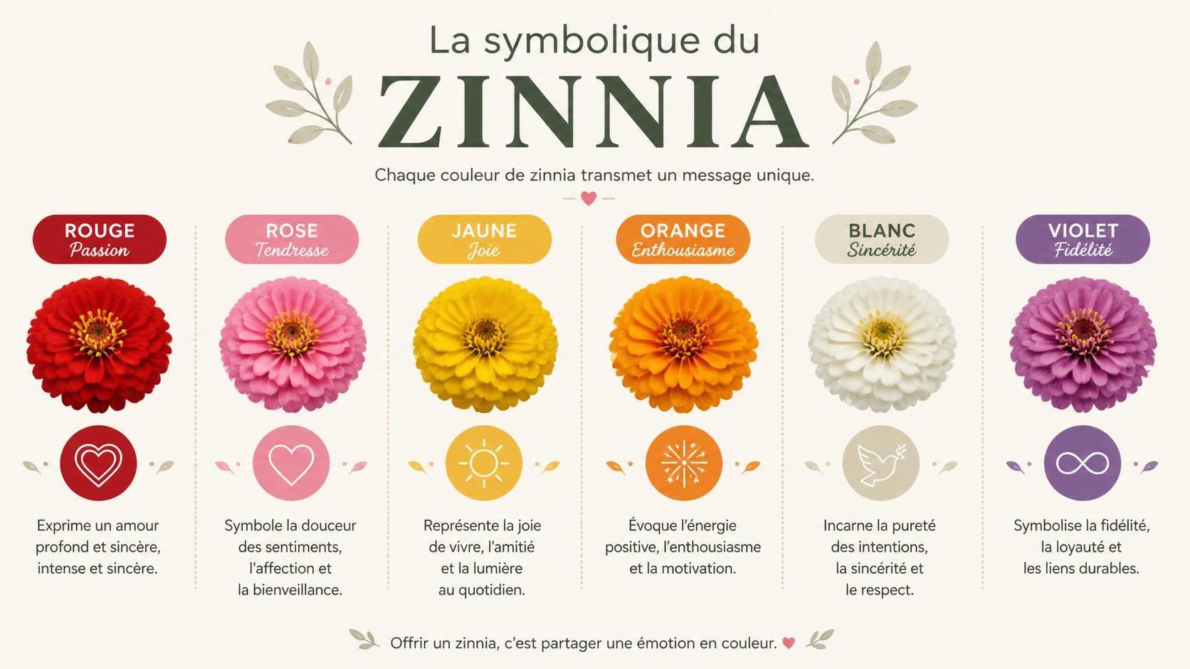 Infographie fleur de zinnia par couleur