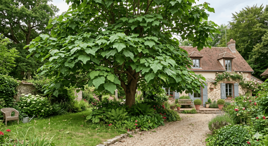 grand arbre paulownia dans un jardin résidentiel (1)