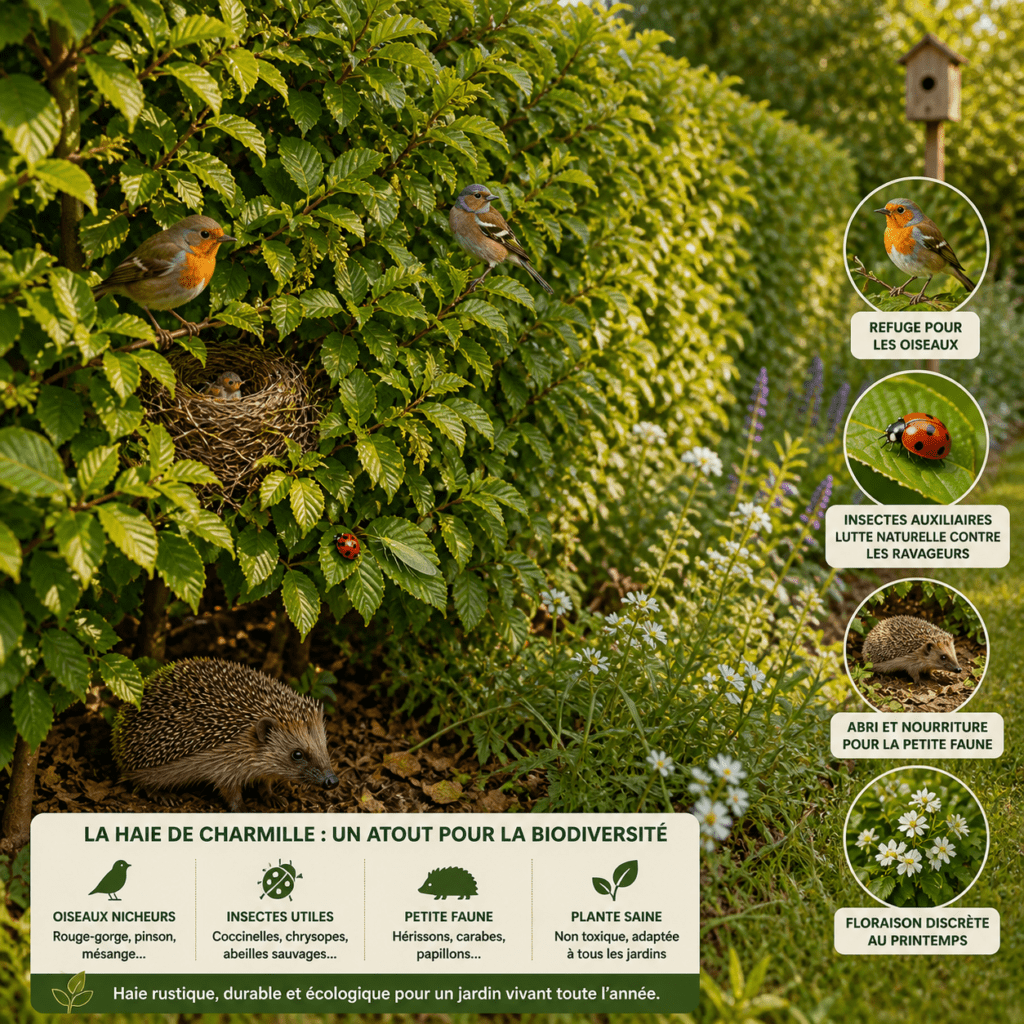 haie de charme biodiversité oiseaux insectes auxiliaires jardin