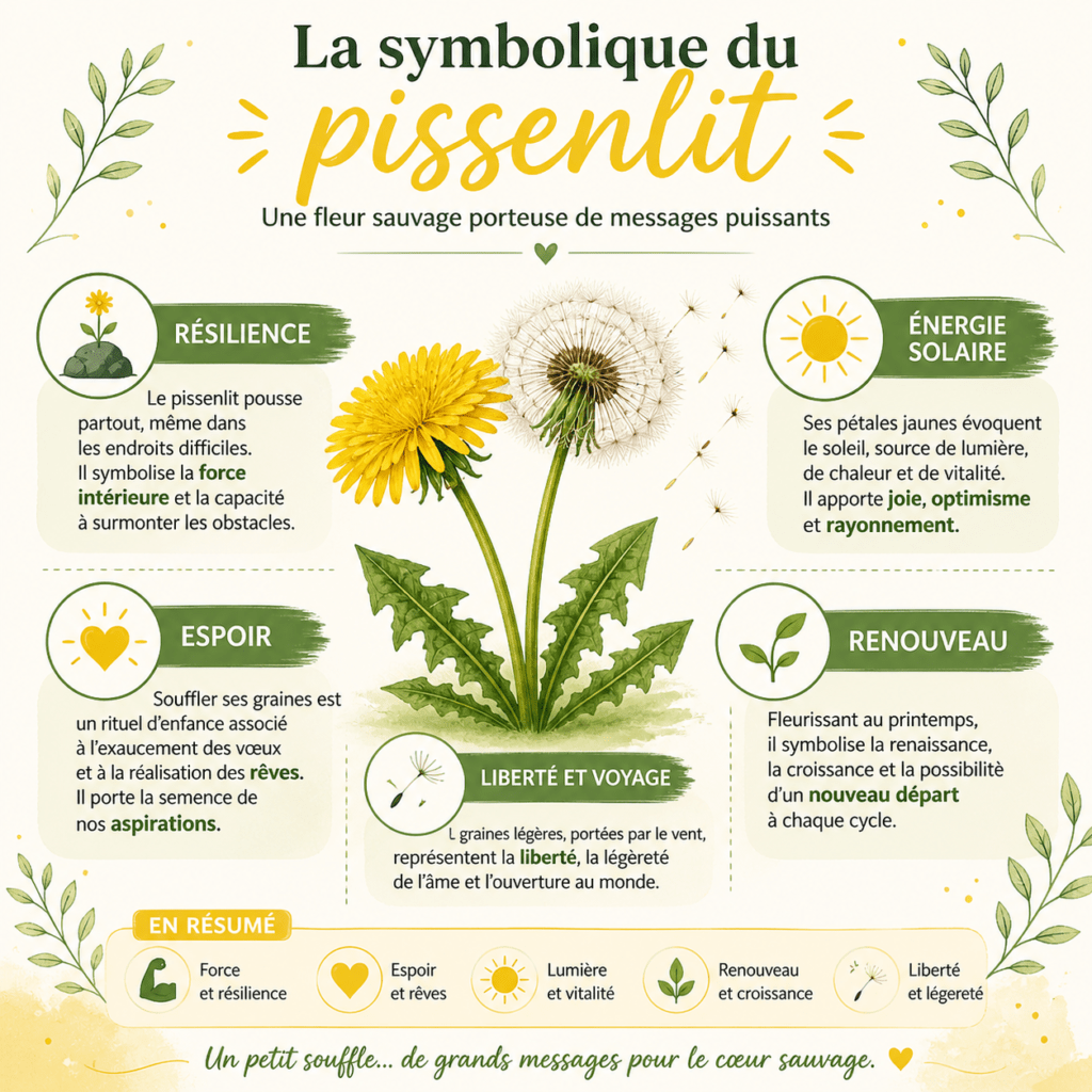 infographie symbolique du pissenlit signification complète
