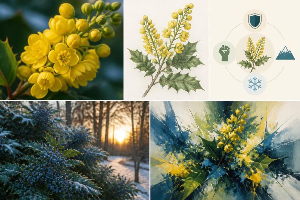 découvrez la signification du mahonia, un arbuste aux fleurs jaunes lumineuses et aux feuilles décoratives, symbole de protection et de résilience.