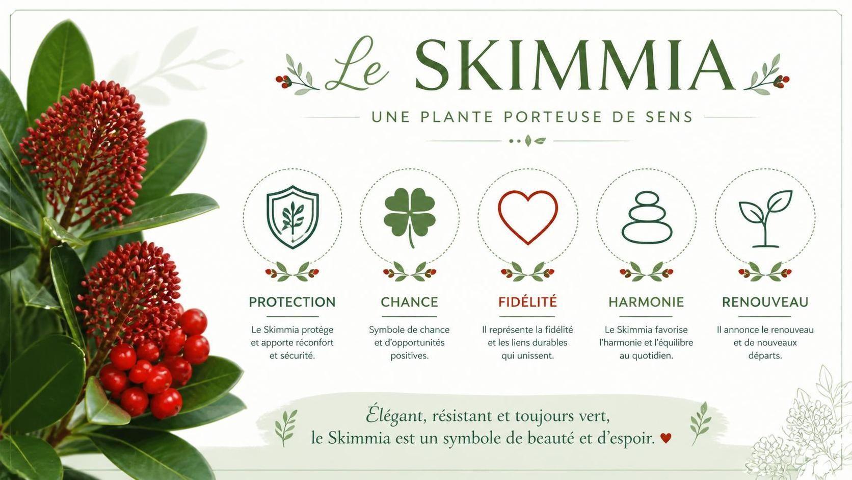 découvrez la signification et la symbolique du skimmia, cet arbuste aux baies rouges qui évoque protection, chance et beauté naturelle dans votre jardin.